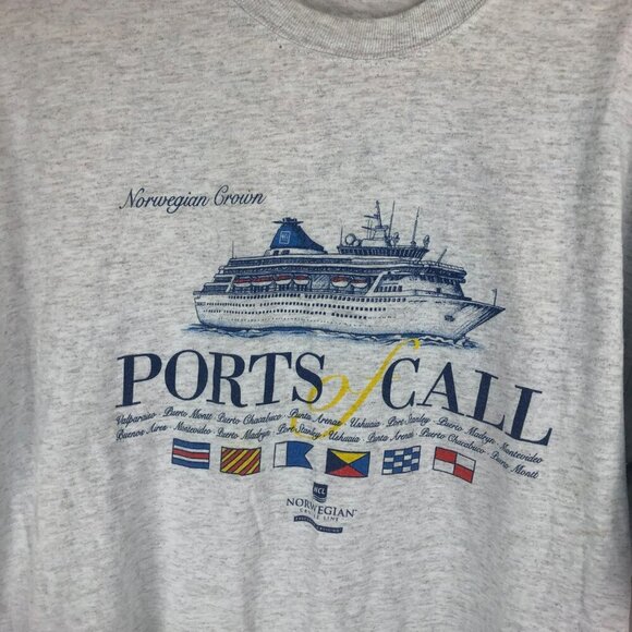 Norwegian Cruise‎ T-Shirt, Crew Neck, Short Sleeves, Crown, Flags, Gray, Large - Picture 2 of 4